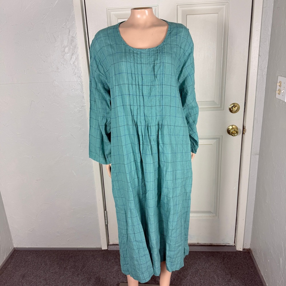 Gudrun Sjoden Womens Dress XXL Linen Long sleeve Lagenlook Midi Scoop Pocket UU4